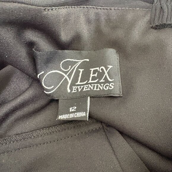 Alex Evenings Draped Cold Shoulder Long Evening Gown Size 12 Black Ruched Dress - Picture 6 of 16